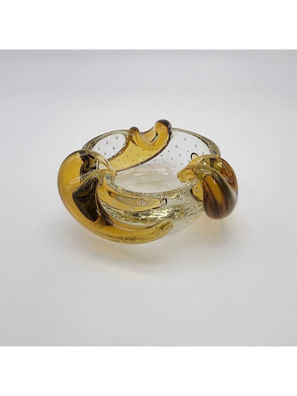 Vintage Barovier & Toso Bullicante Amber Gold Three Petal Bowl
